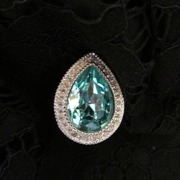 Faux Blue Topaz Faux Paraiba Tourmaline & Faux Diamond Silver Tone Ring Size 10 - Picture 1 of 16